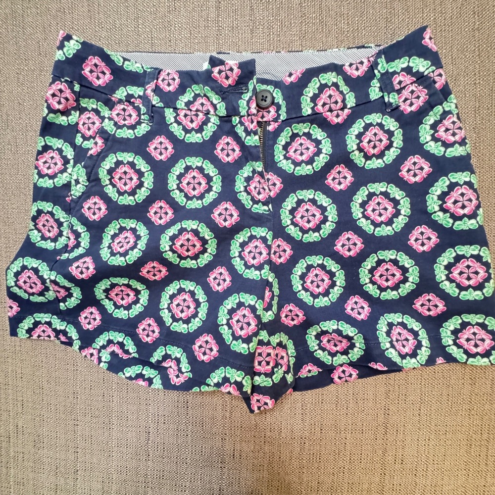 Crown & Ivy Caroline Navy Pink Green Butterfly Print Shorts Womens 4 Preppy